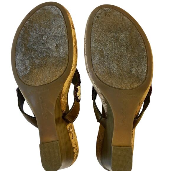 Unlisted Orange Brown Tan beaded Top with Bling cork sandals 7.5M 3 inch wedge - Picture 15 of 16